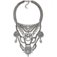 Aztec Tiered Silver Boho Statement Necklace
